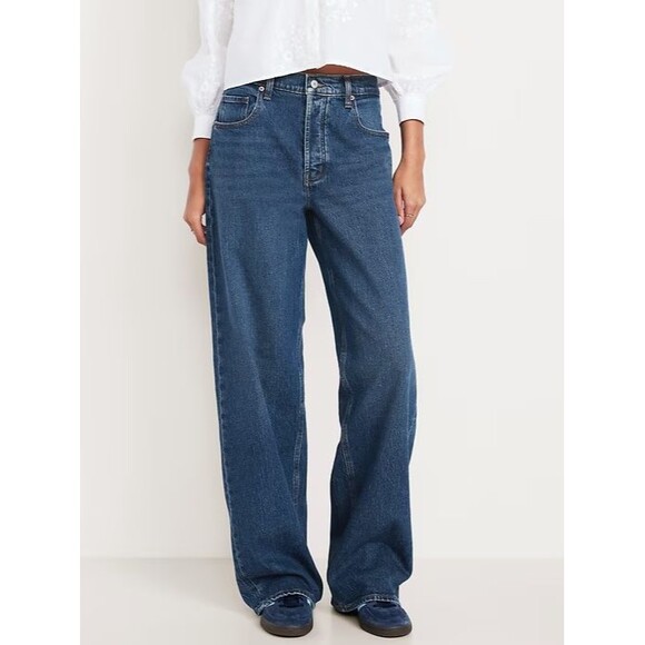 Old Navy Denim - Old Navy Slouchy Wide-Leg Jeans Womens 12 Blue Dark Wash Button Fly NEW